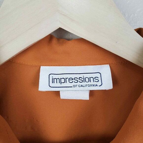 70s womens burnt orange pleat front top career button up blouse L - Picture 3 of 9